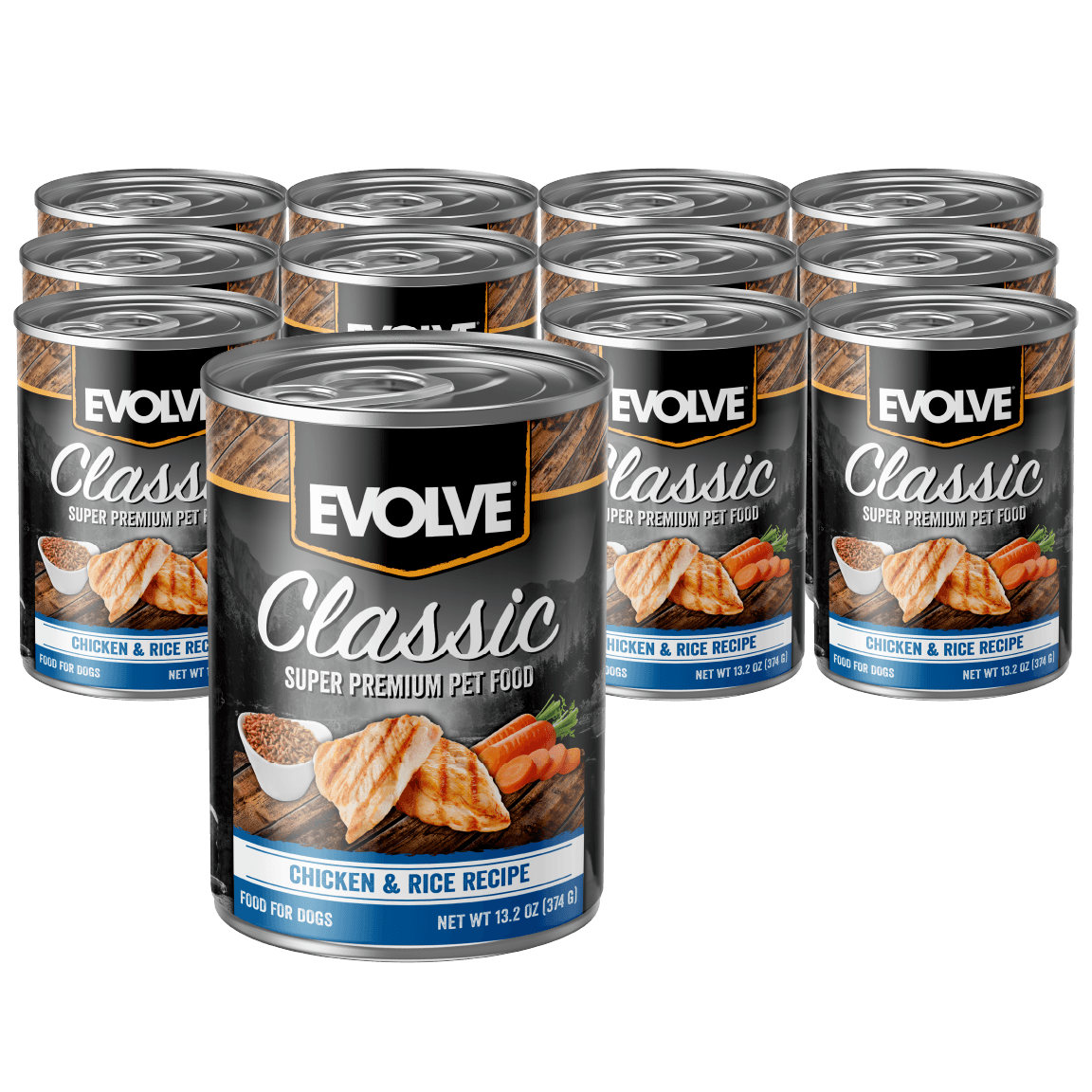 Classic Chicken & Rice Wet Dog Food | 13.2 oz - 12 pk | Evolve