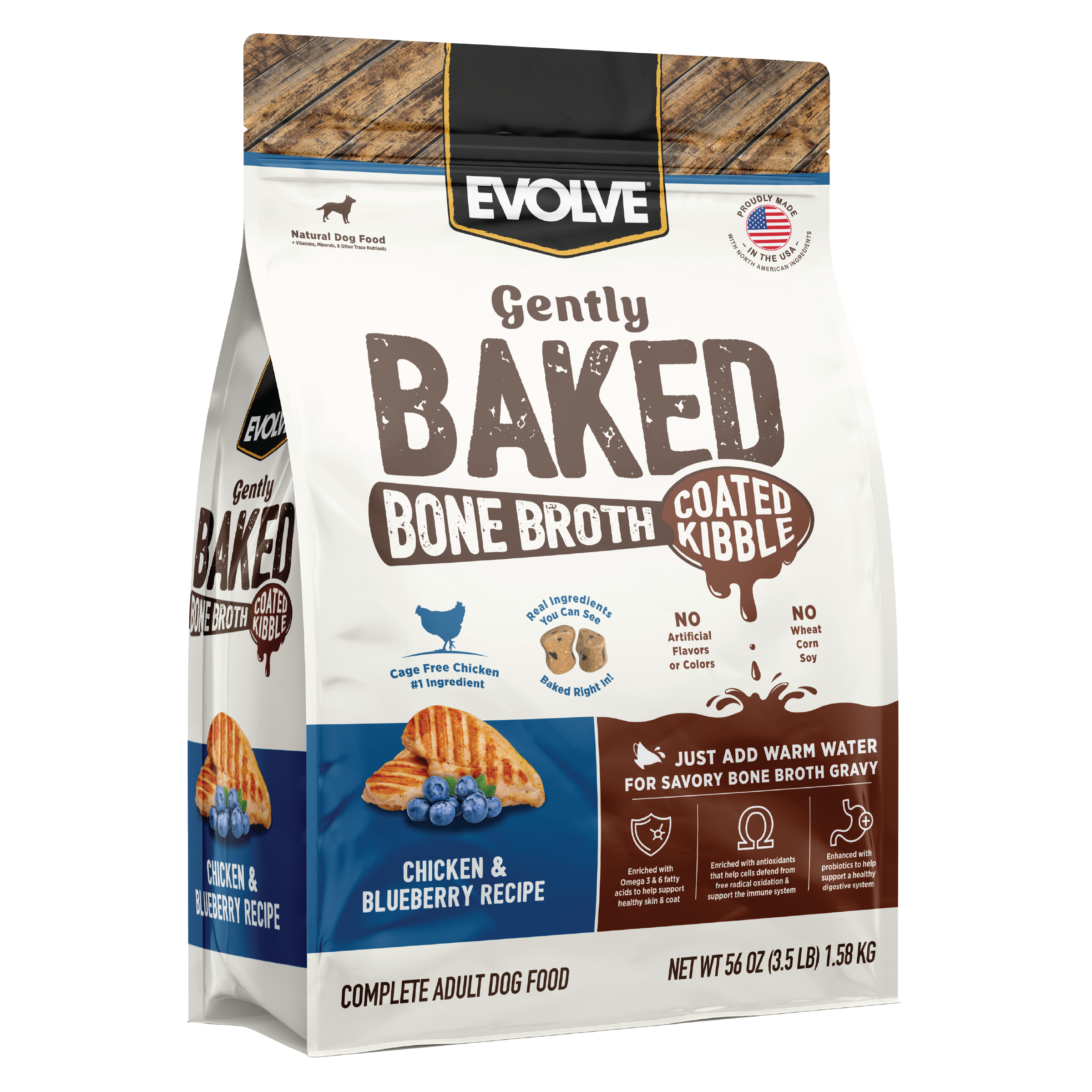 Gently Baked Chicken & Blueberry Bone Broth Gravy Dog Food | 3.5 LB, 12 LB | Evolve