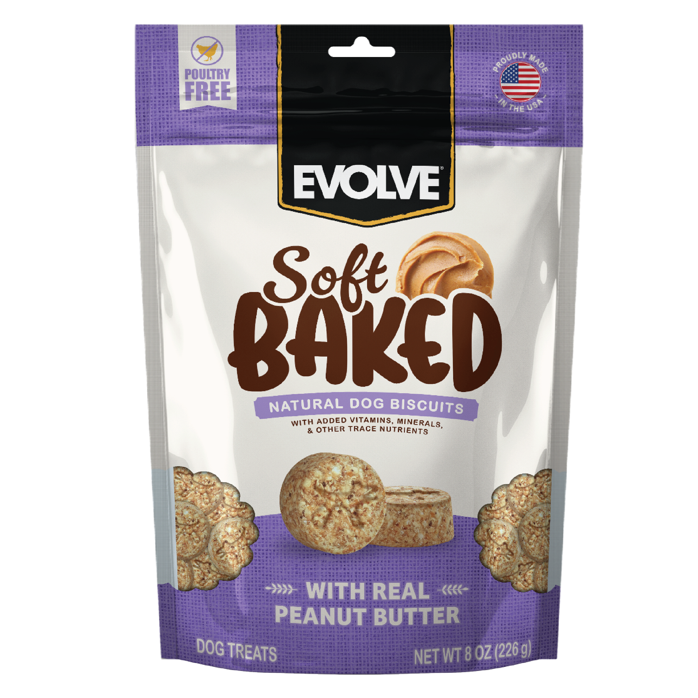 Soft Baked Dog Biscuits with Real Peanut Butter | 8 oz | Evolve