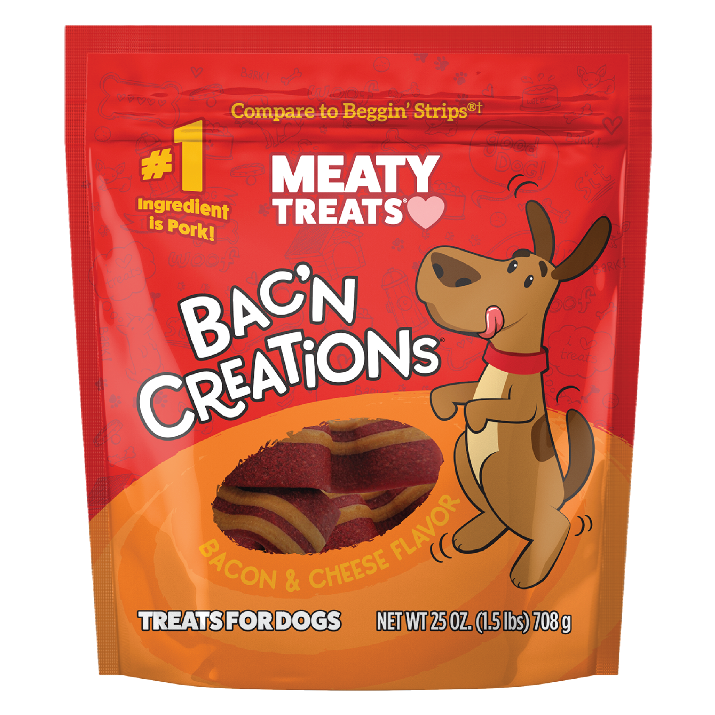 Bak'n Creations Bacon & Cheese Dog Treats | 6 oz, 25 oz | Meaty Treats