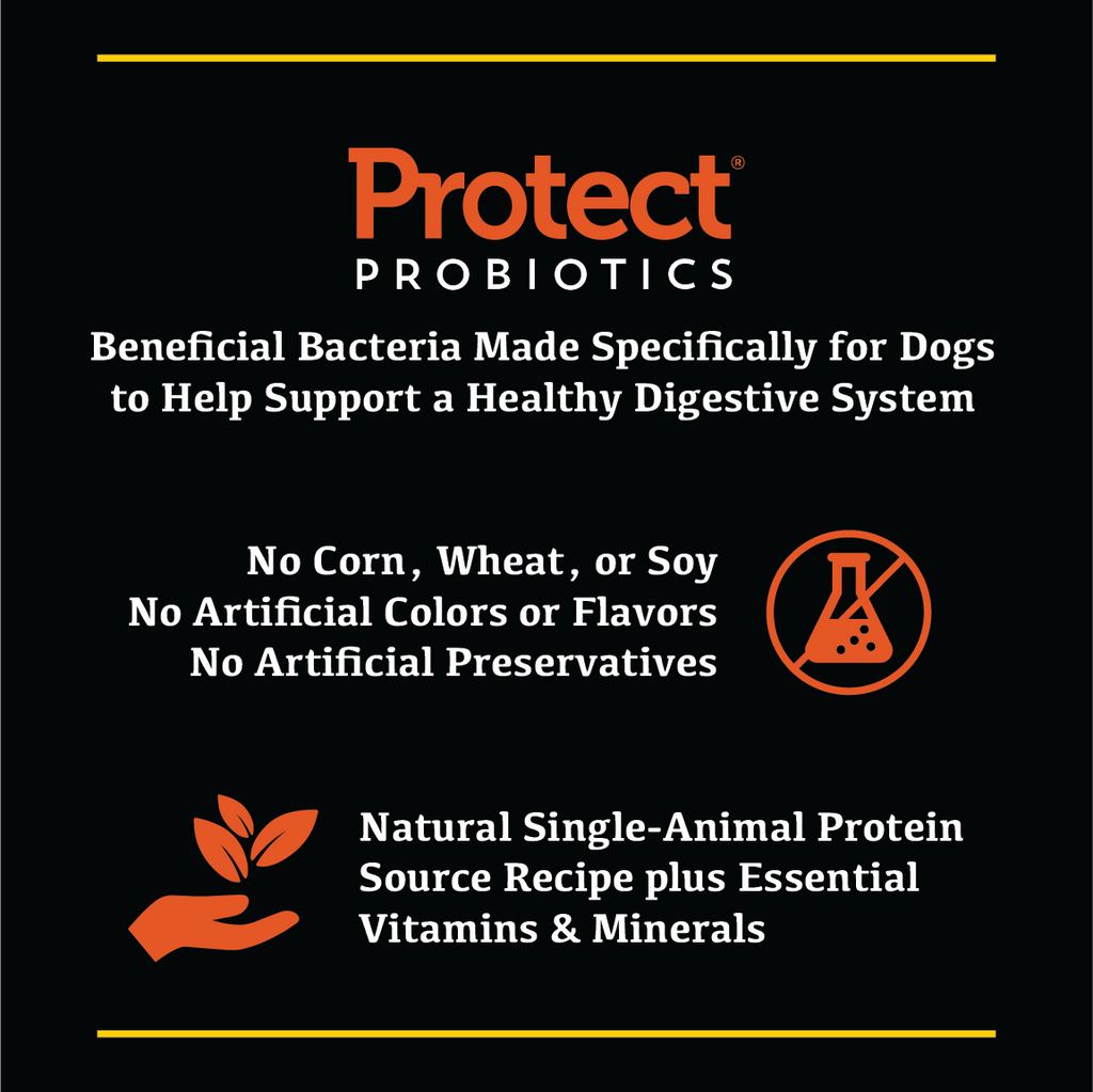 beneficial bacteria made specifically for dogs to help support a healthy digestive system. No Corn, Wheat or Soy. No Artificial Colors, Flavors or Preservatives.