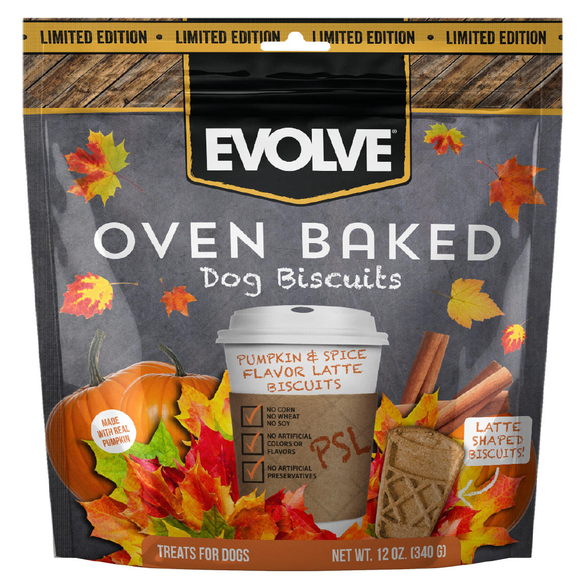 Evolve Pumpkin Spice Latte Biscuits for Dogs Biscuit Dog Treats | 12 oz