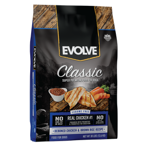 evolve classic dog food chicken, 30 LB, front panel