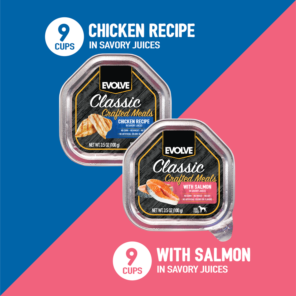Classic Crafted Meals Wet Dog Food Variety Pack with Chicken & Salmon | 3.5 oz - 18 pk | Evolve