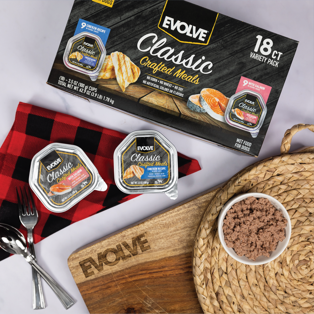 Classic Crafted Meals Wet Dog Food Variety Pack with Chicken & Salmon | 3.5 oz - 18 pk | Evolve
