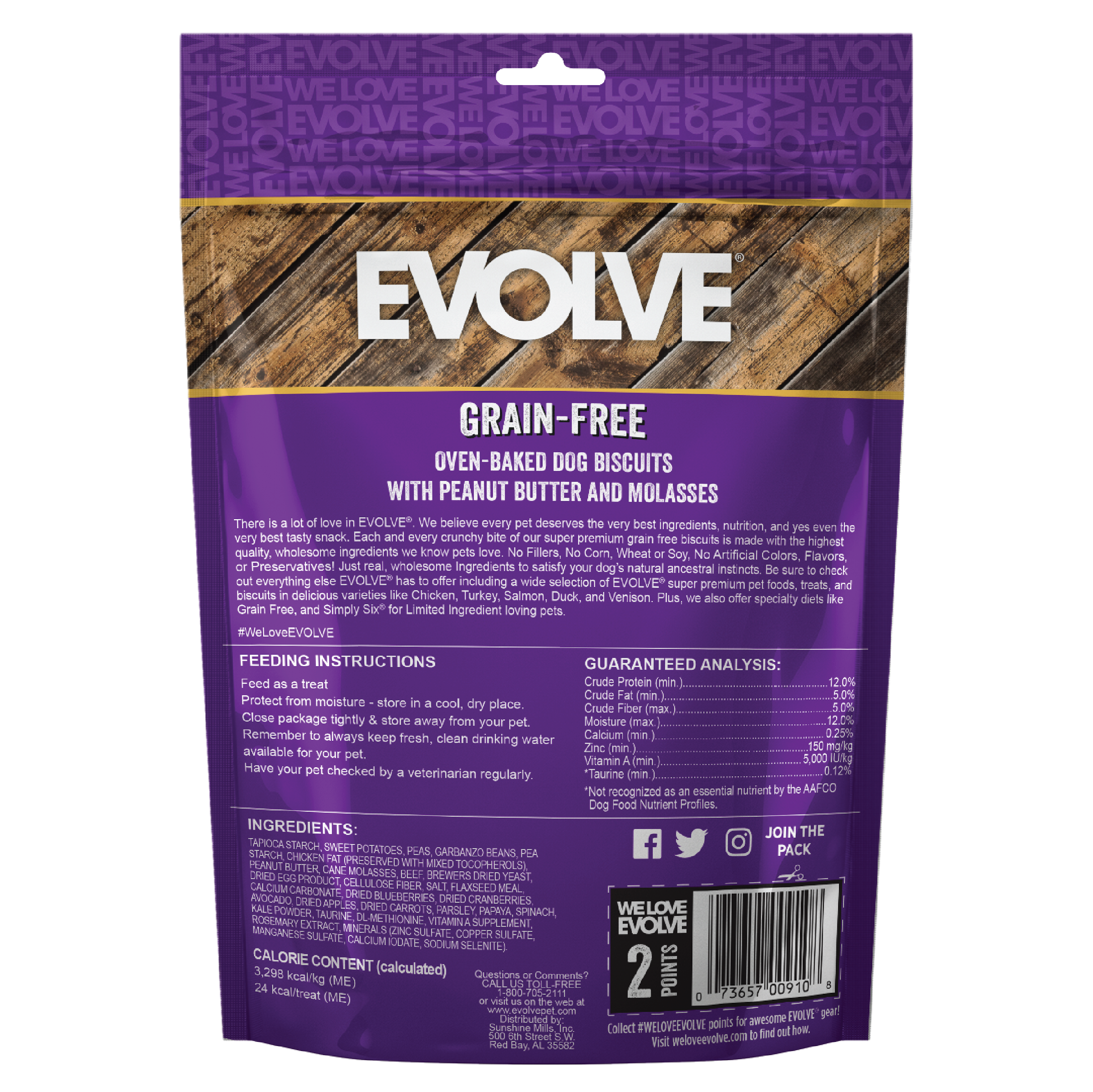 peanut butter dog treats grain free back panel