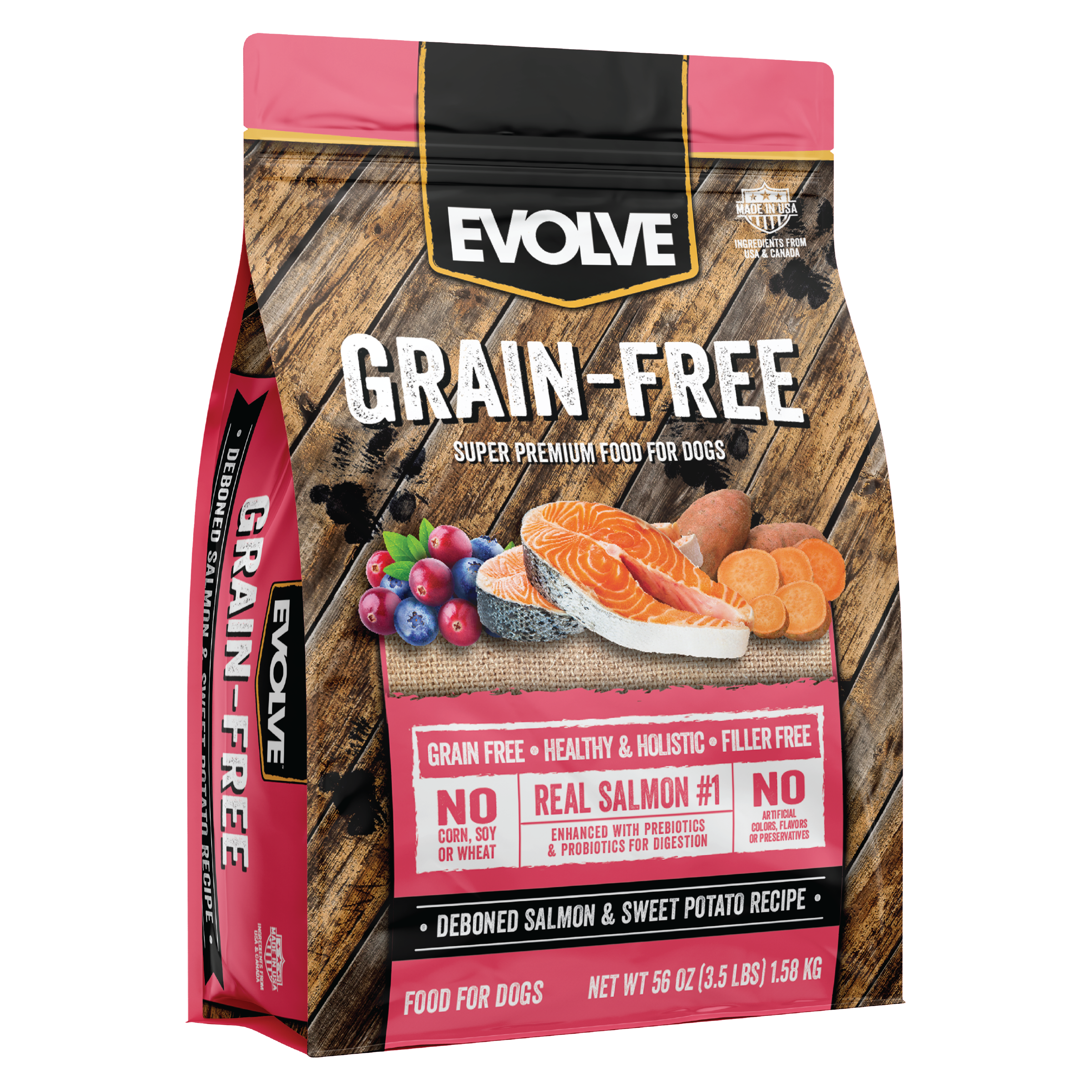 salmon and sweet potato dry dog food, 3.5 LB - front panel