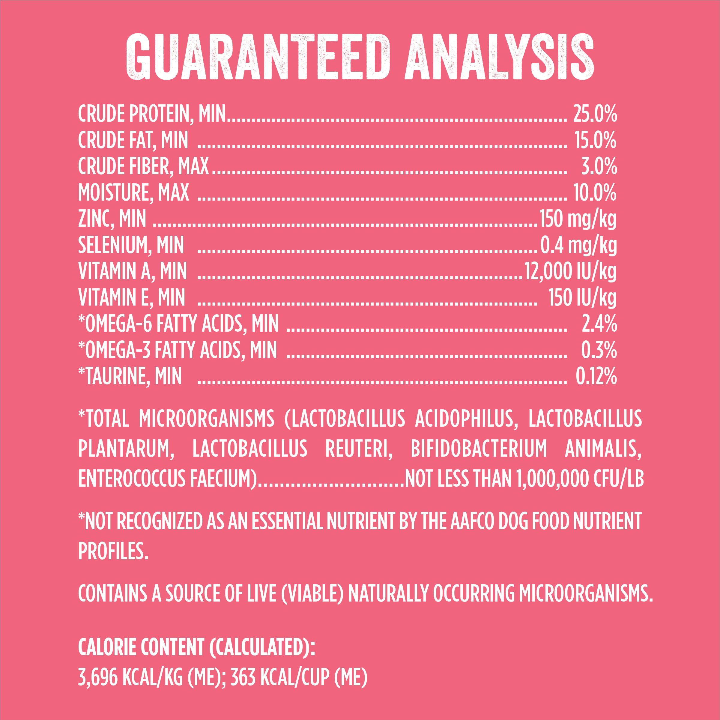 Guaranteed Analaysis for Evolve grain free salmon and sweet potato dog food