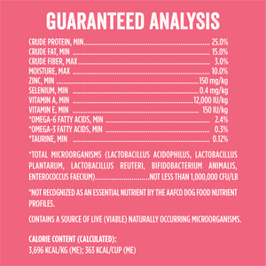 Guaranteed Analaysis for Evolve grain free salmon and sweet potato dog food