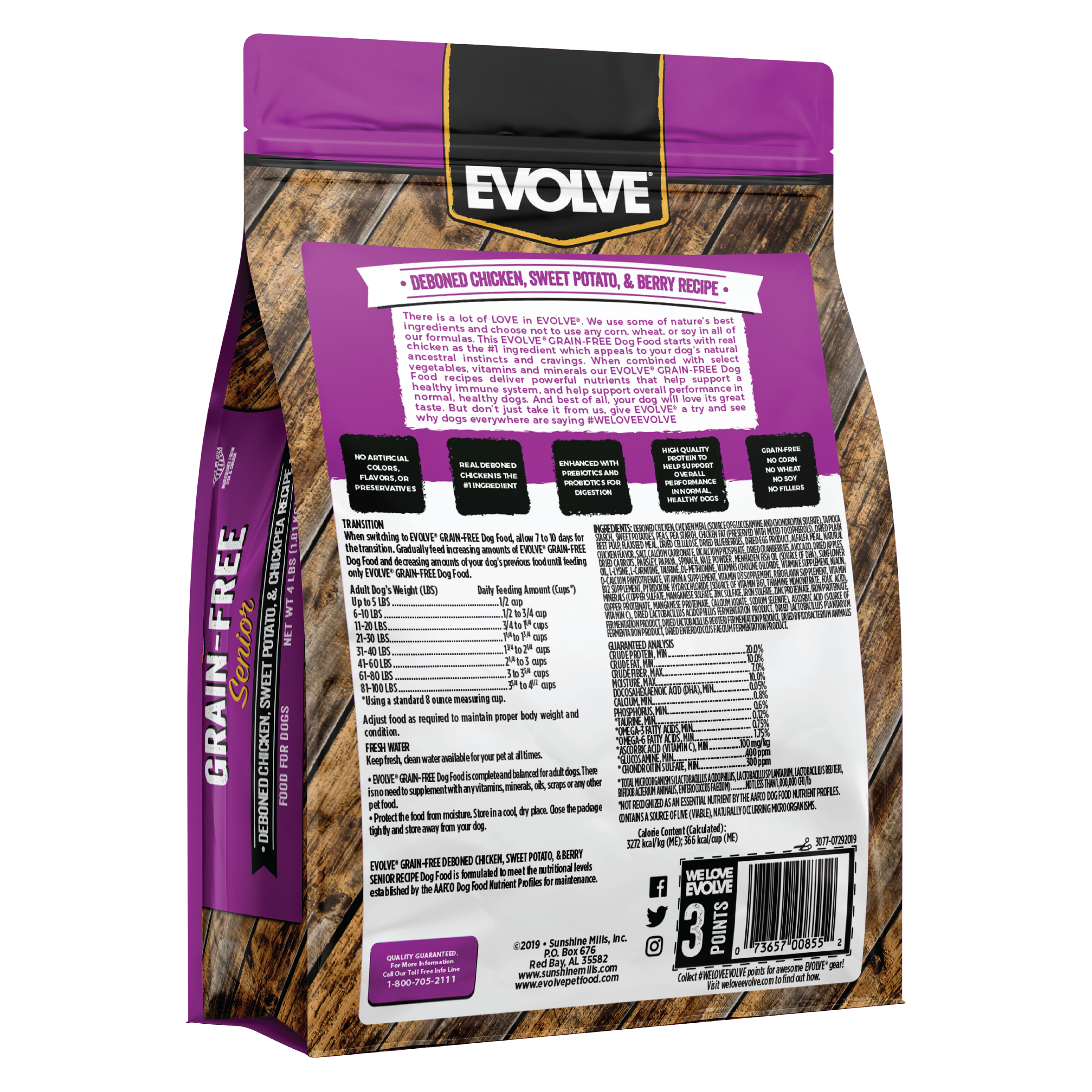 grain free senior dog food, 4 LB - back Panel