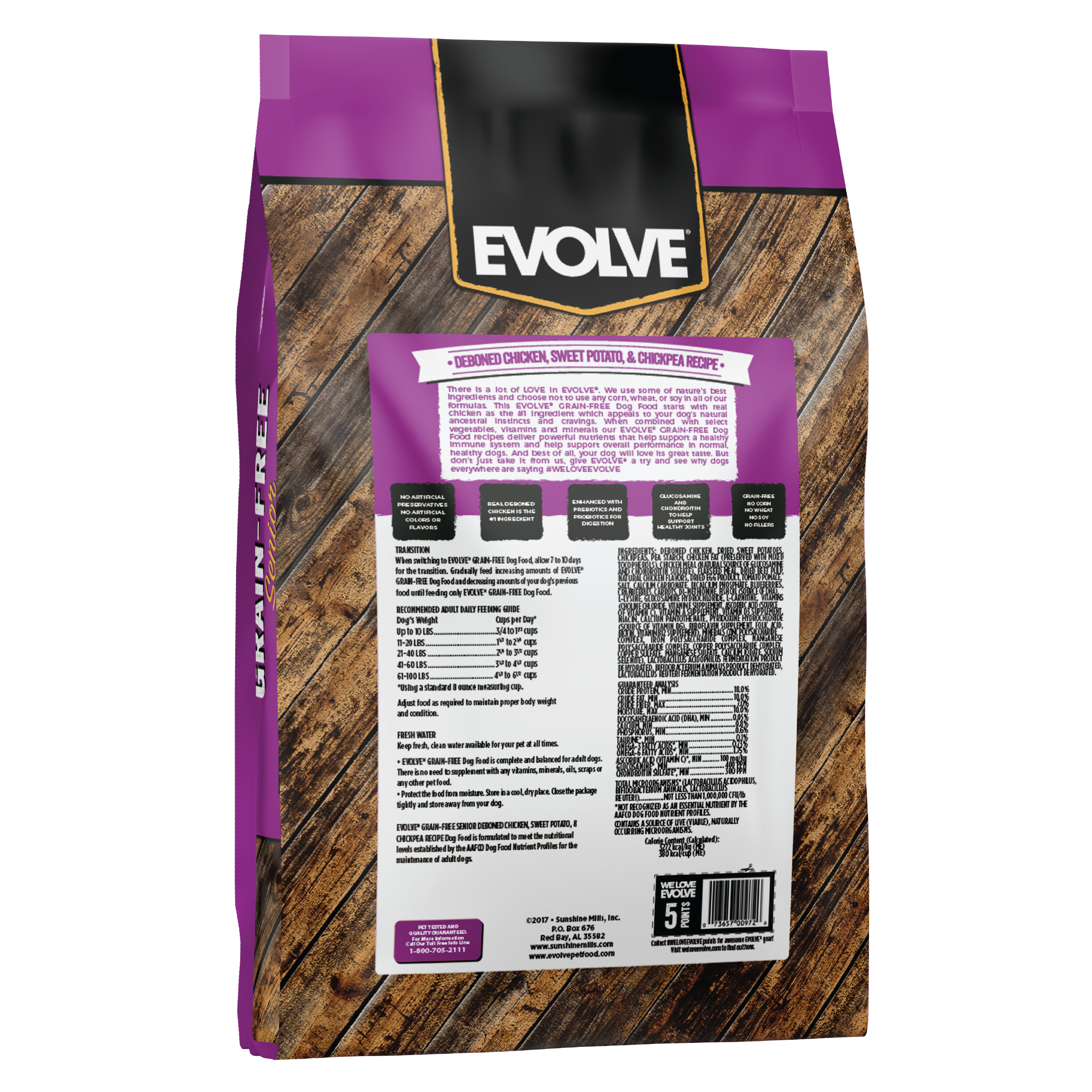 grain free senior dog food, 14 LB - back Panel