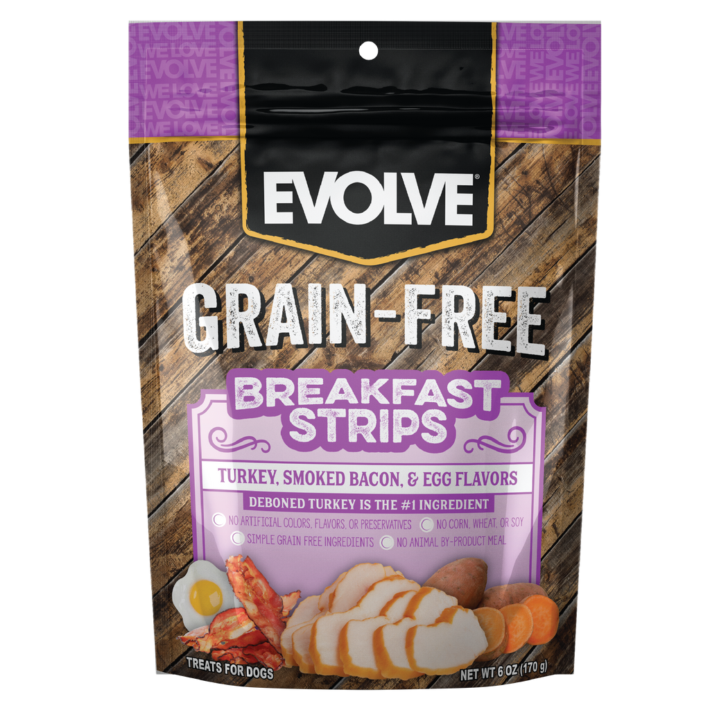 Grain Free Breakfast Strips Dog Treats 6 oz 25 oz Evolve