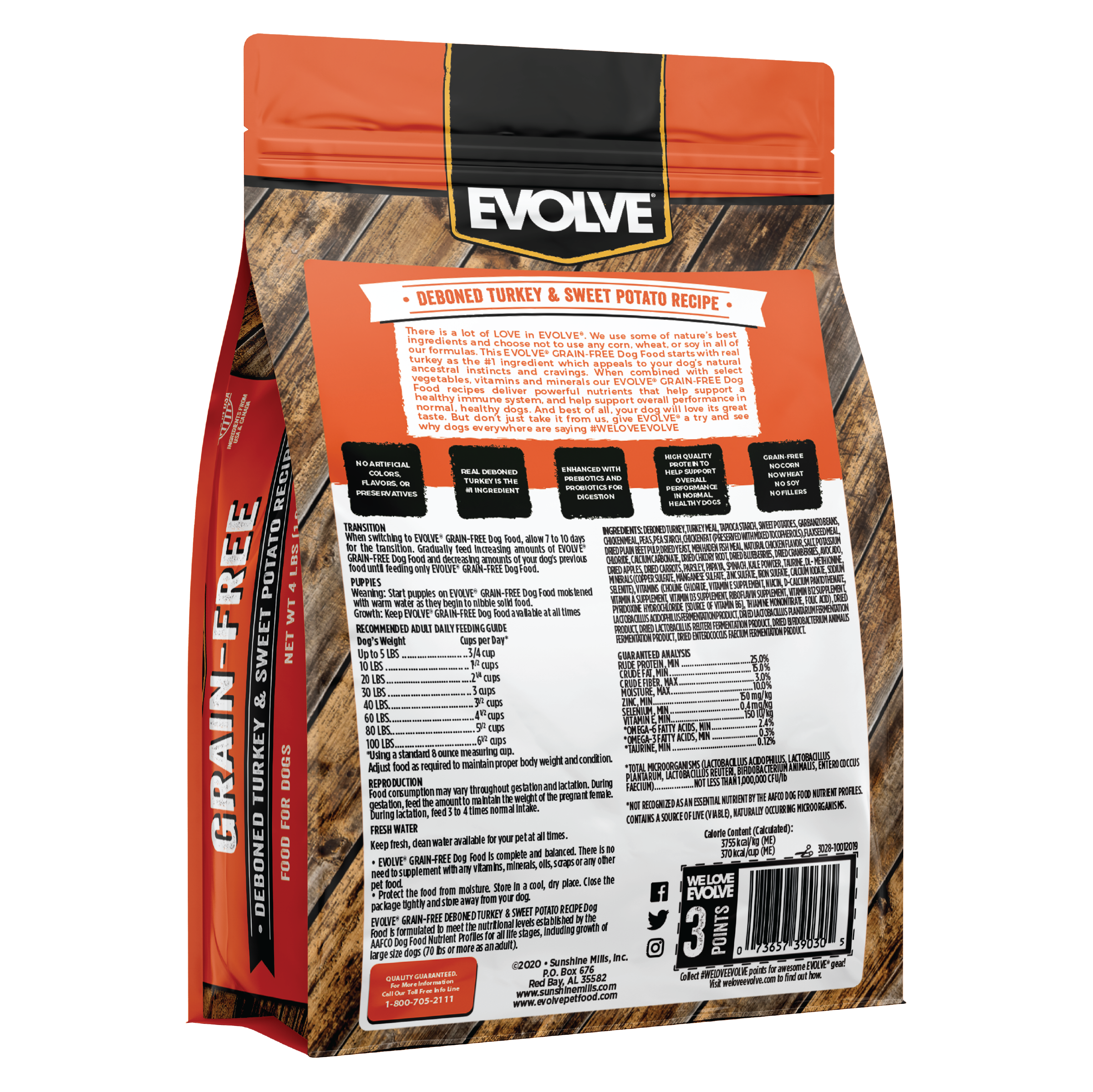 turkey grain free dog food, 4 LB - back panel