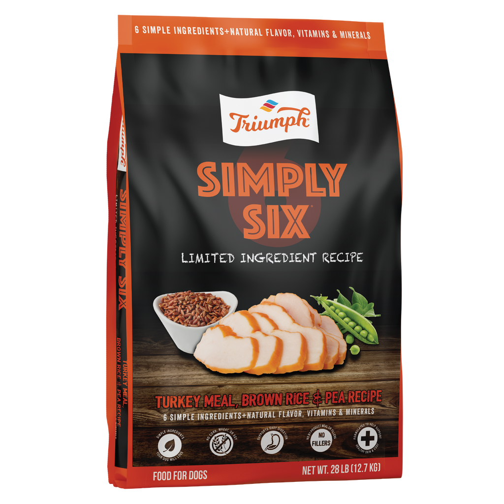 Triumph Simply Six Turkey, Brown Rice, & Pea Recipe Dry Dog Food | 3 LB, 14 LB, 28 LB