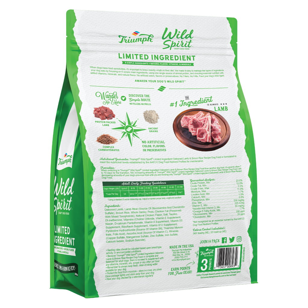 Triumph Wild Spirit Limited Ingredient Lamb Brown Rice Recipe Dry Do