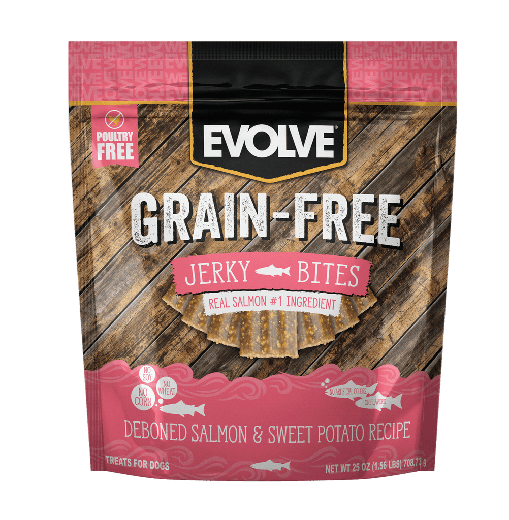 Grain Free Salmon & Sweet Potato Jerky Bites | 12 oz, 25 oz | Evolve