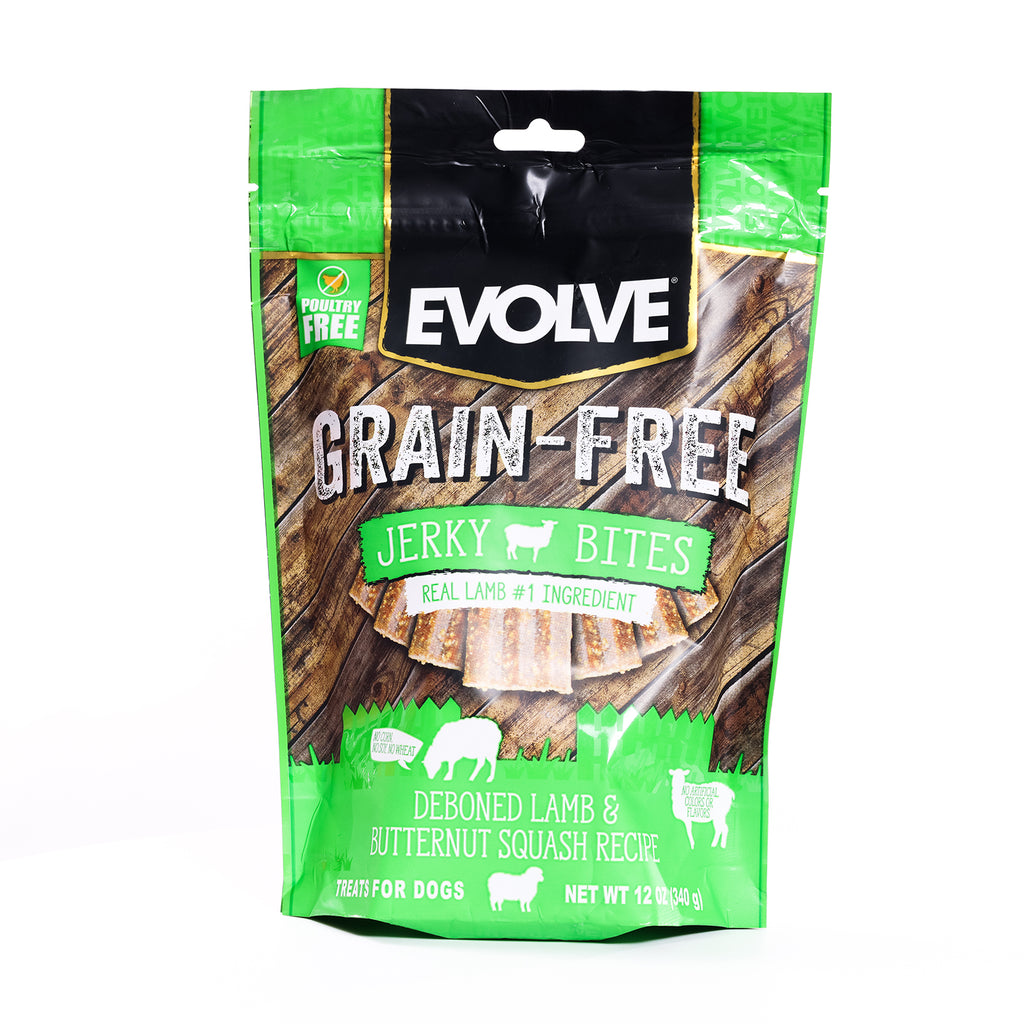 Evolve Grain Free Lamb Recipe Jerky Bites Soft Dog Treats | 12 oz