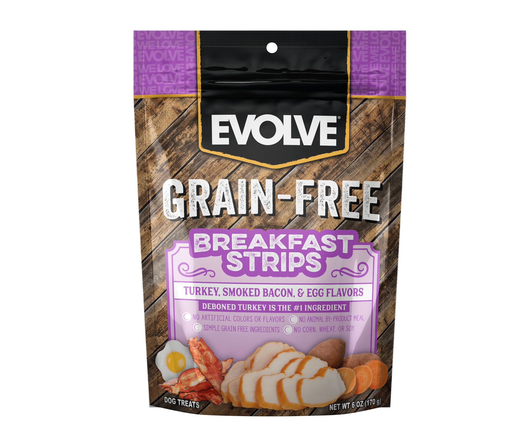 Grain Free Breakfast Strips Dog Treats | 6 oz, 25 oz | Evolve
