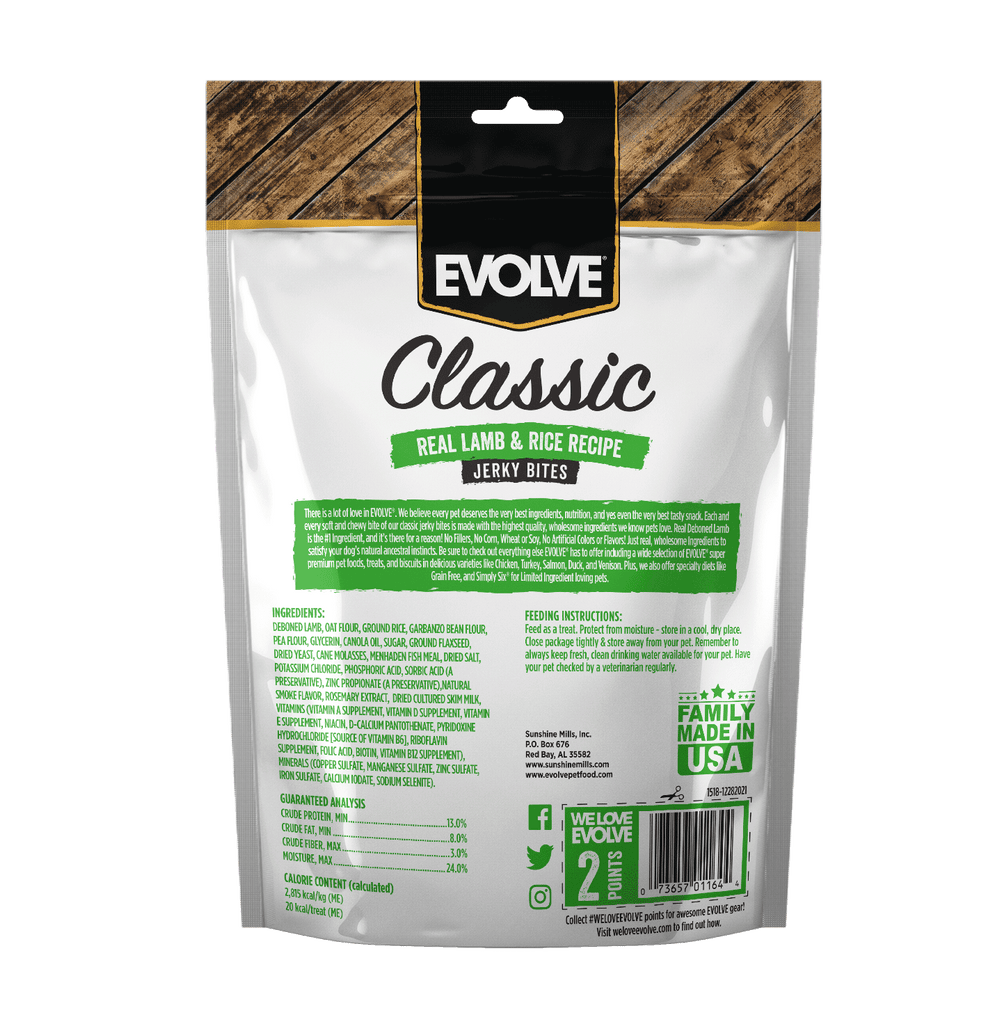 Classic Lamb & Brown Rice Jerky Bites | 12 oz | Evolve