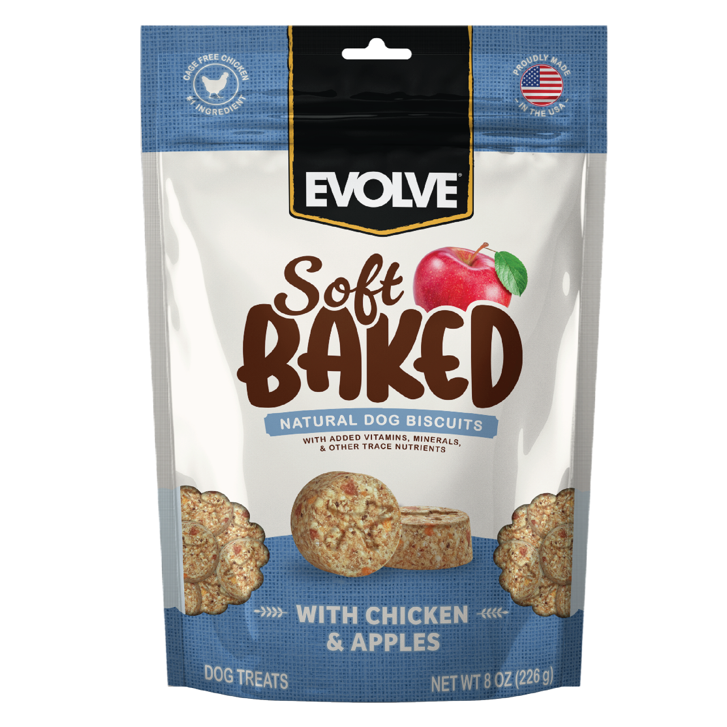Soft Baked Dog Biscuits with Chicken & Apple | 8 oz | Evolve