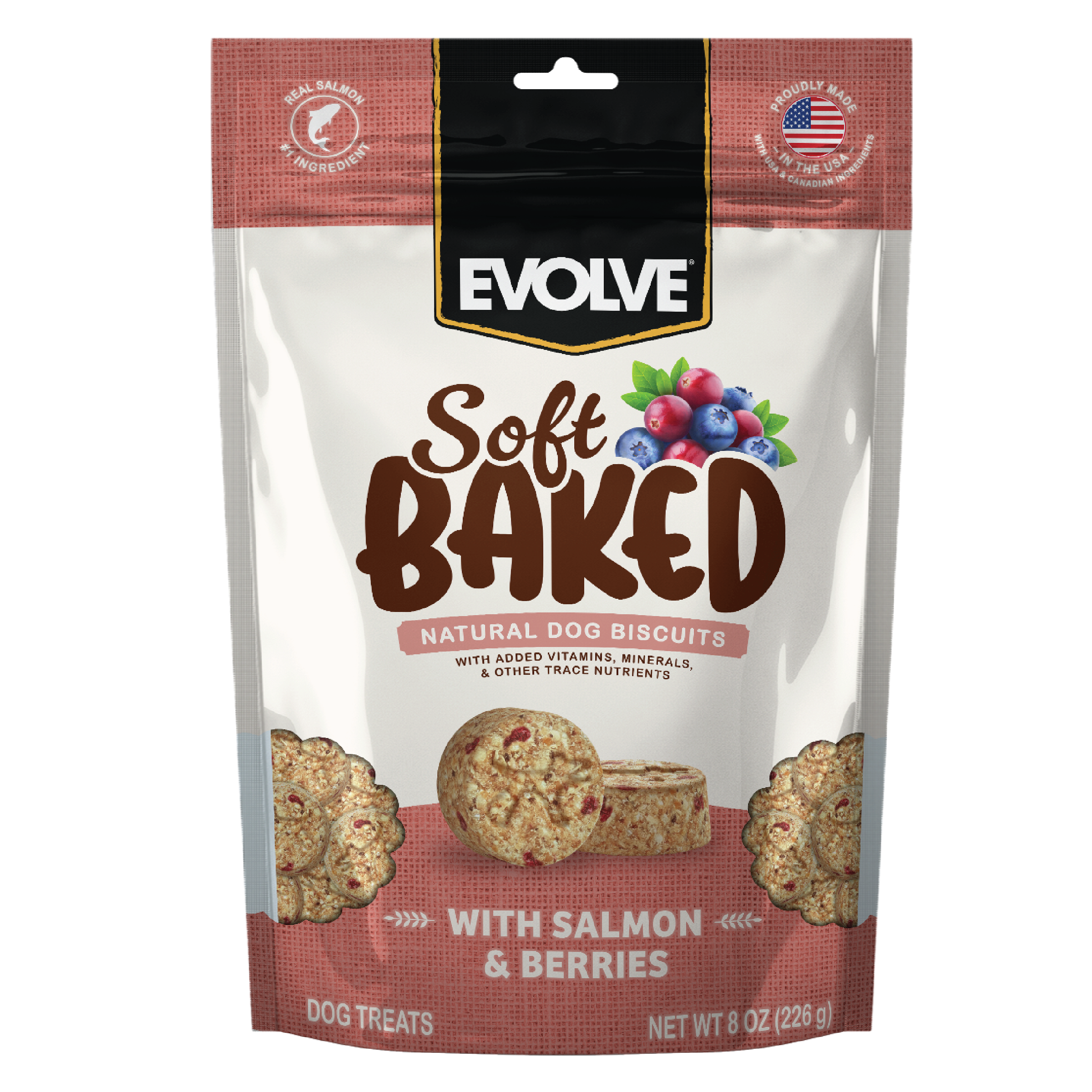 Soft Baked Dog Biscuits with Salmon & Berries | 8 oz | Evolve