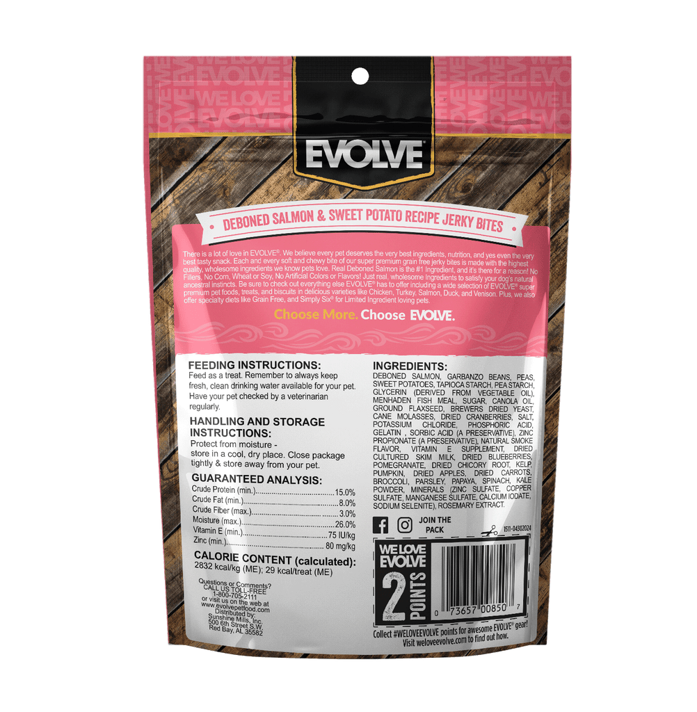 Grain Free Salmon & Sweet Potato Jerky Bites | 12 oz, 25 oz | Evolve