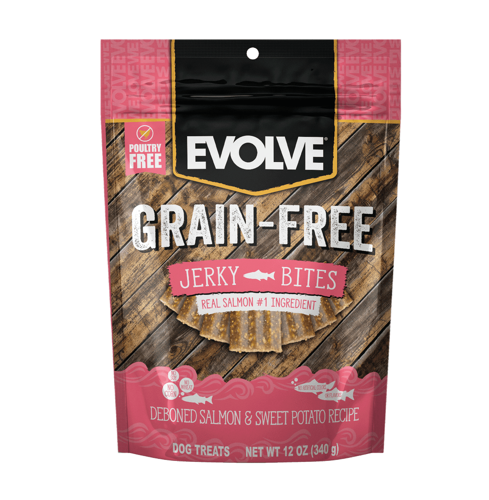 Grain Free Salmon & Sweet Potato Jerky Bites | 12 oz, 25 oz | Evolve