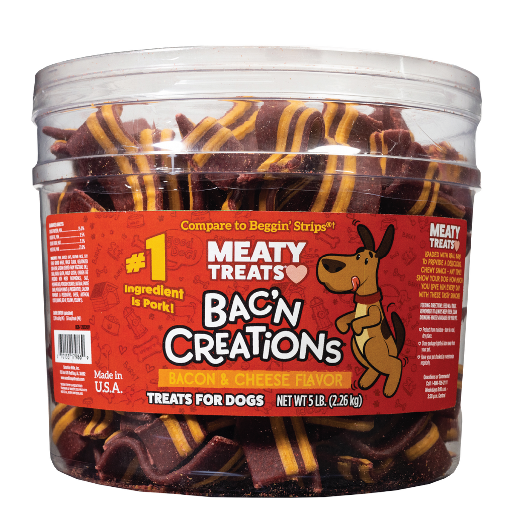 Meaty Treats Bac'n Creations Bacon & Cheese Flavored Soft Dog Treats | 5 LB