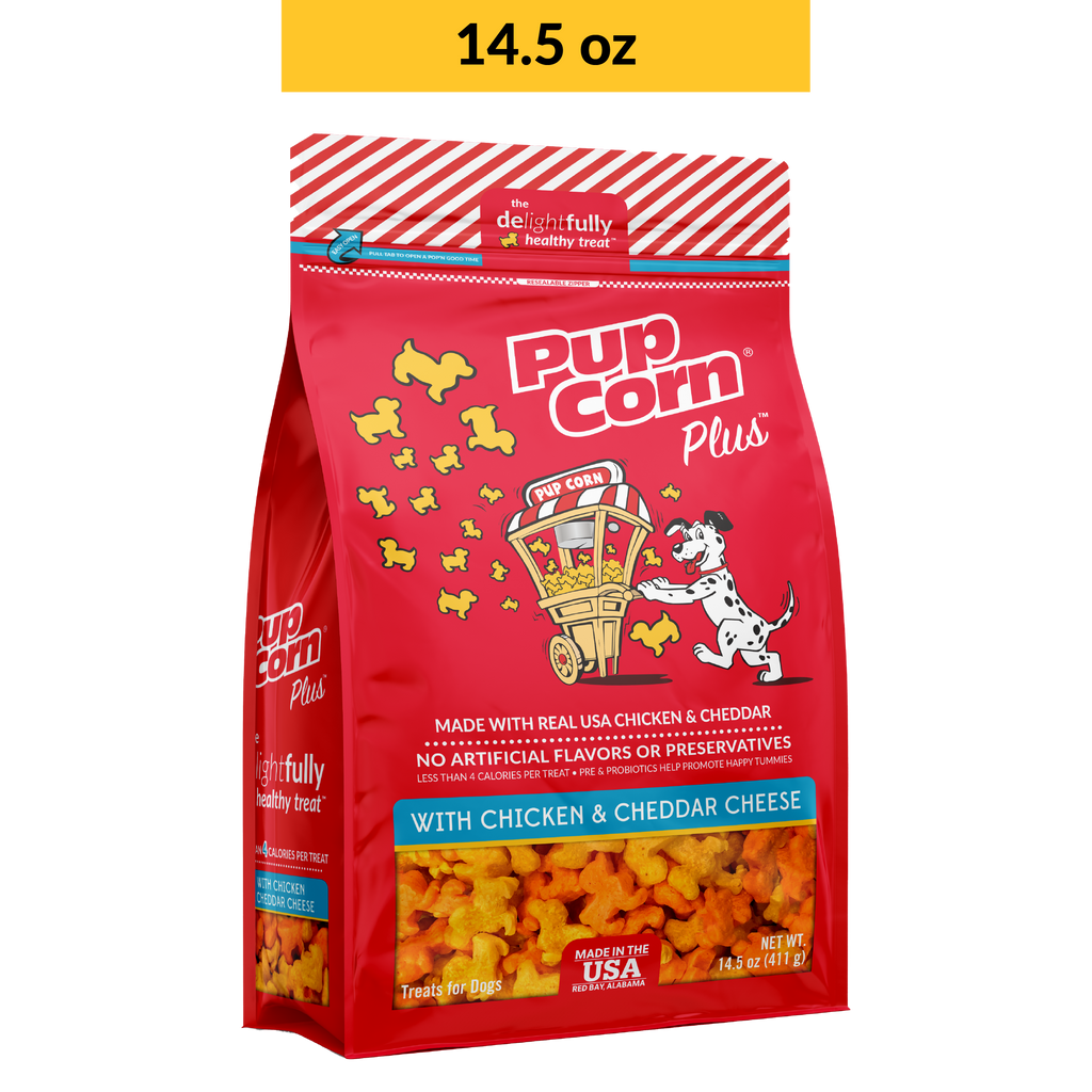 Pup Corn Plus with Chicken & Cheddar Cheese Puffed Dog Treats | 14.5 oz