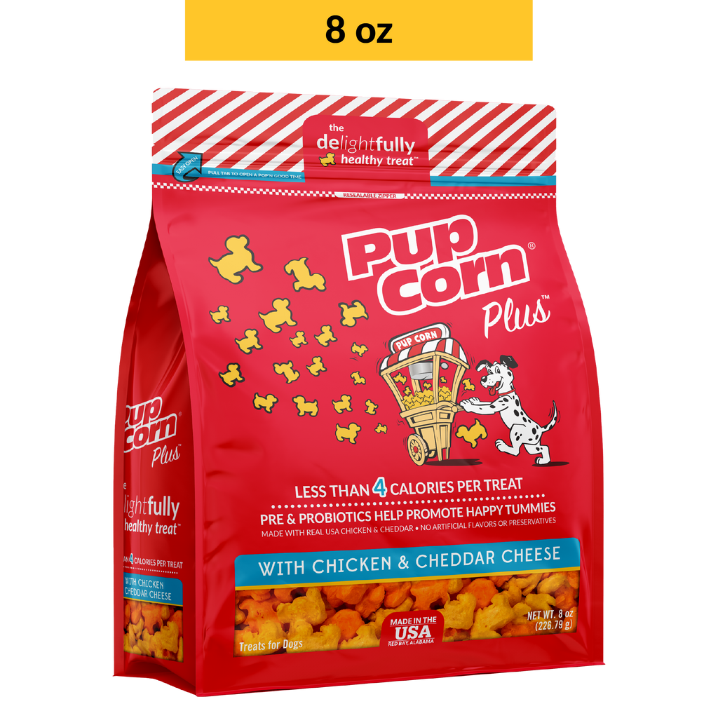 Pup Corn Plus with Chicken & Cheddar Cheese Puffed Dog Treats | 8 oz