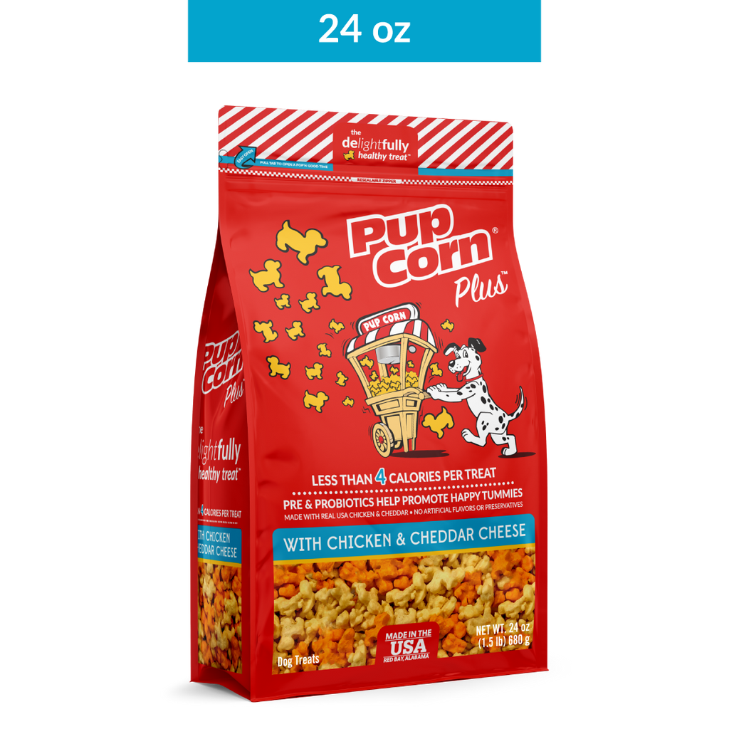 Pup Corn Plus with Chicken & Cheddar Cheese Puffed Dog Treats | 24 oz