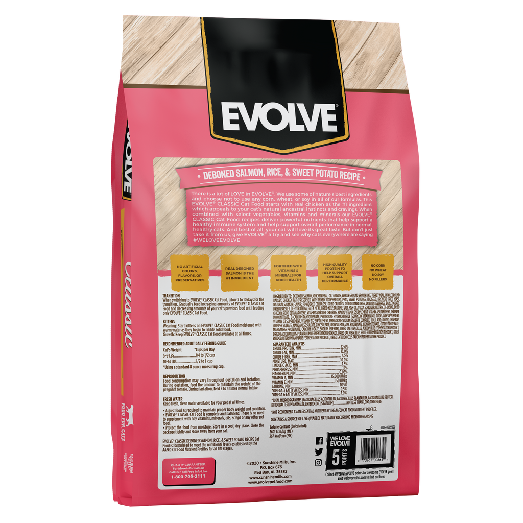 Evolve Classic Salmon, Rice & Sweet Potato Recipe Dry Cat Food | 2.75 LB, 14 LB