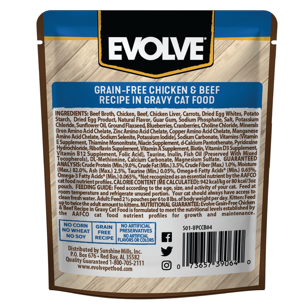 Evolve Grain Free Chicken & Beef Recipe in Gravy Wet Cat Food | 3 oz - 24 pk