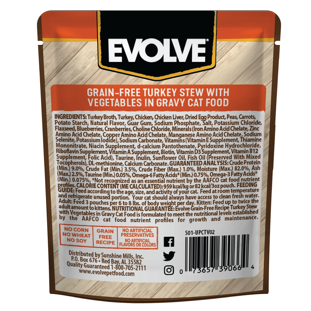 Evolve Grain Free Turkey Stew with Veggies in Gravy Wet Cat Food | 3 oz - 24 pk