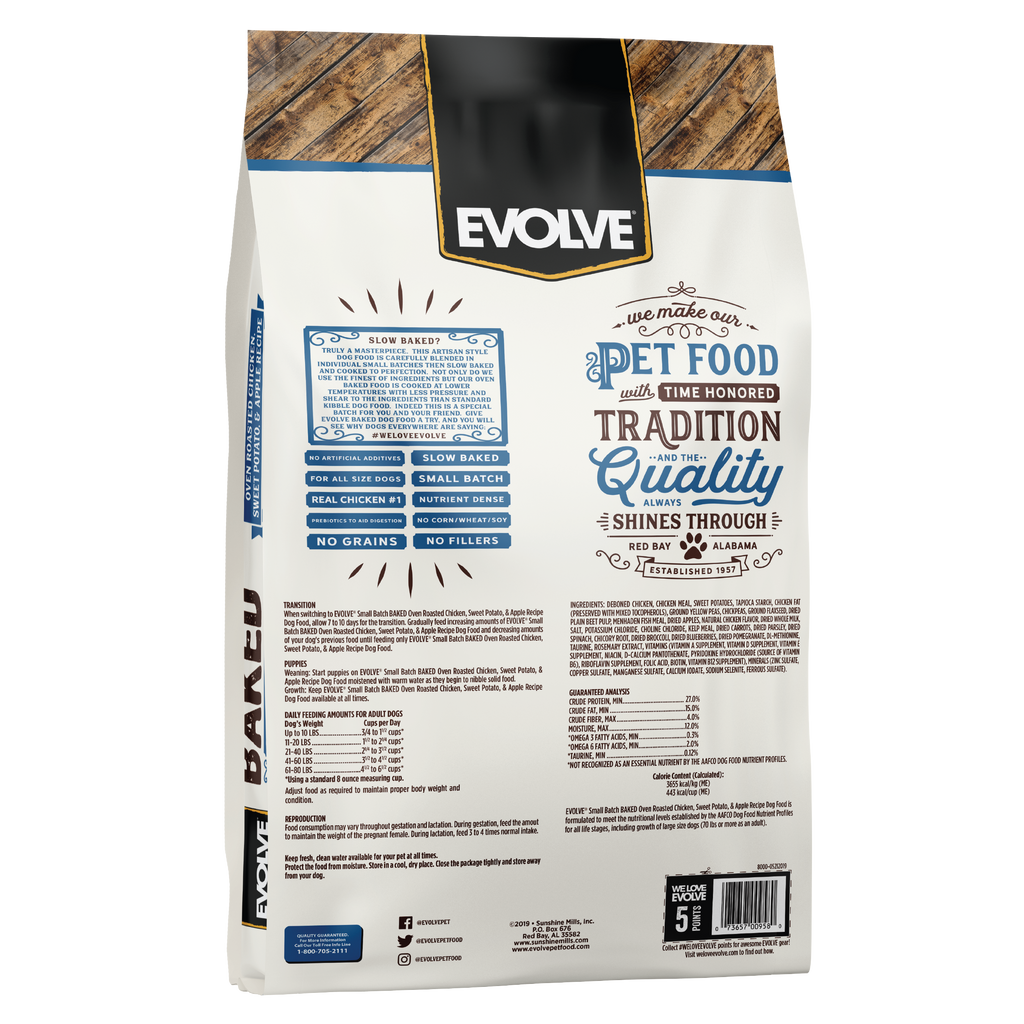 Evolve BAKED Chicken, Sweet Potato, & Apple Recipe Dry Dog Food | 4 LB, 11 LB