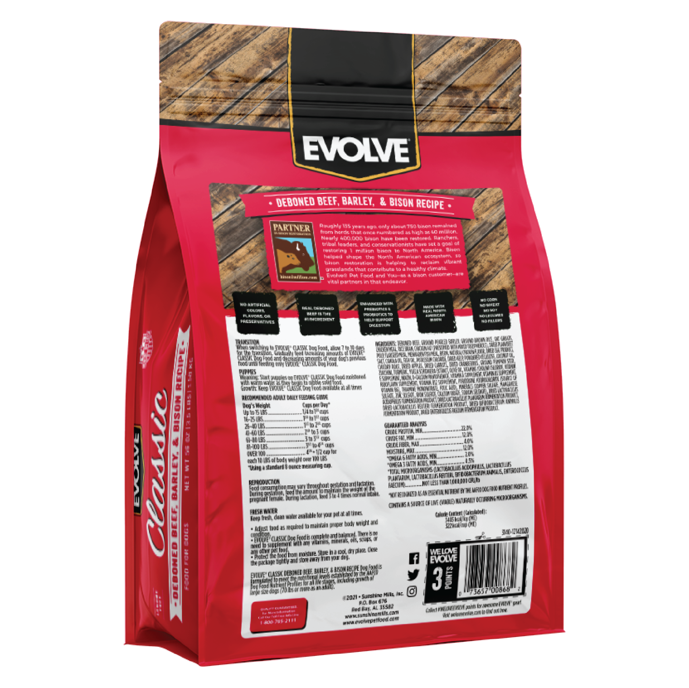 beef and barley dog food, 3.5 LB, back panel