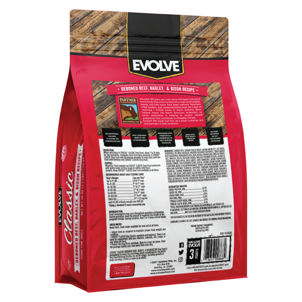 Evolve Classic Beef, Barley & Bison Recipe Dry Dog Food | 3.5 LB, 14 LB