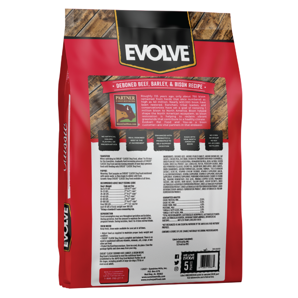 Evolve Classic Beef, Barley & Bison Recipe Dry Dog Food | 3.5 LB, 14 LB