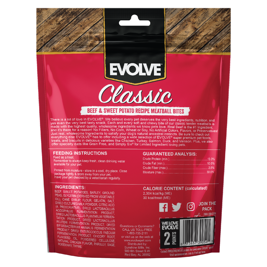 Evolve Classic Beef & Sweet Potato Recipe Meatball Bites Soft Dog Treats | 6 oz
