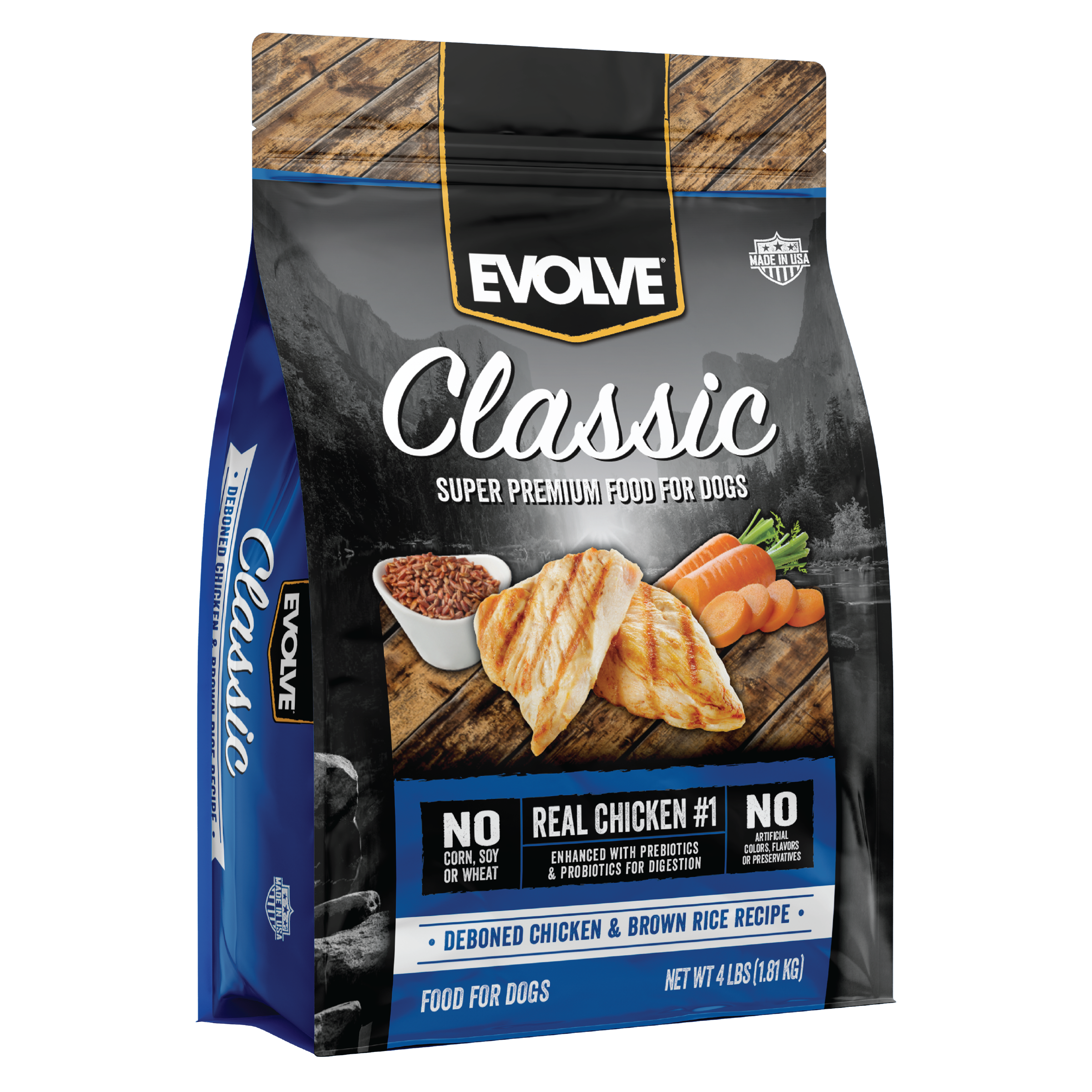 evolve classic dog food chicken, 4 LB, Front Panel