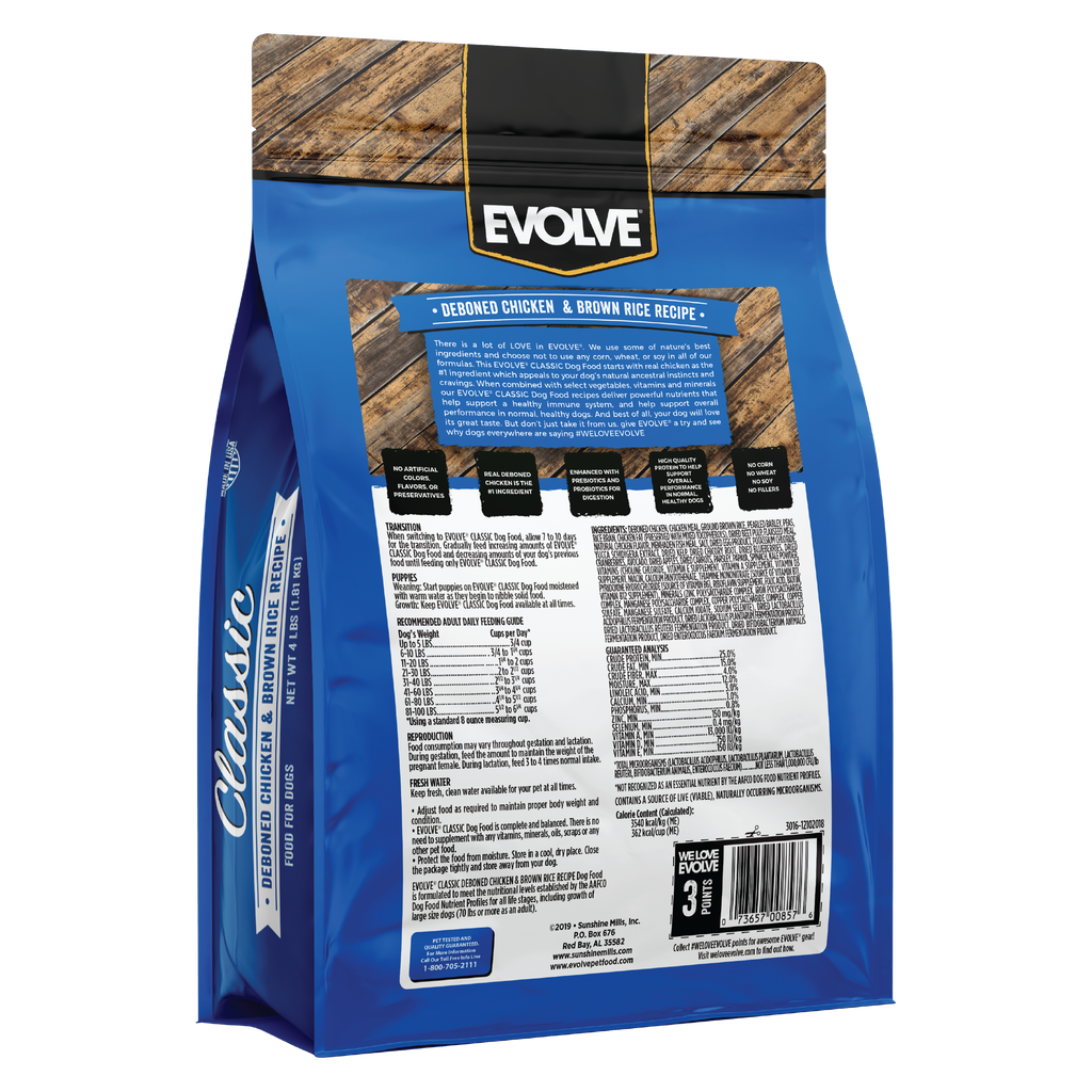 Evolve Classic Chicken & Brown Rice Formula Dry Dog Food | 4 LB, 15LB, 30 LB