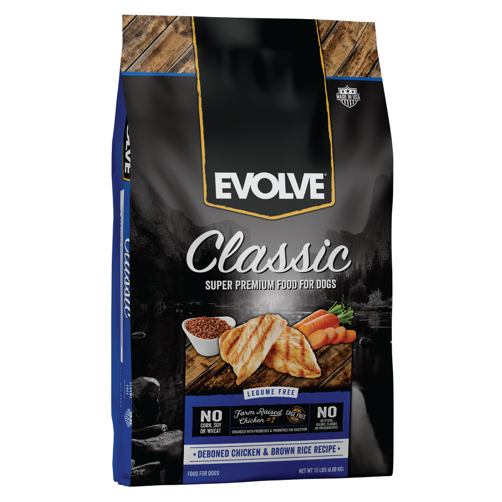 evolve classic dog food chicken, 15 LB, front Panel