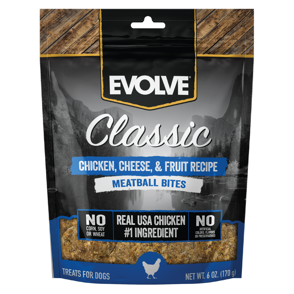 Evolve Classic Chicken, Cheese, & Fruit Recipe Meatball Bites Soft Dog Treats | 6 oz