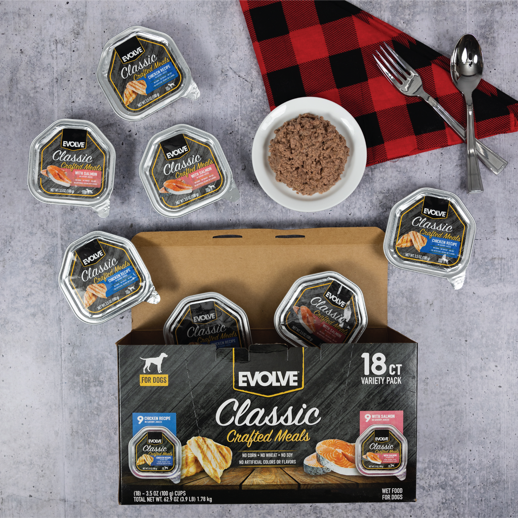 Evolve Classic Crafted Meals Variety Pack Chicken Recipe & with Salmon Wet Dog Food | 3.5 oz - 18 pk