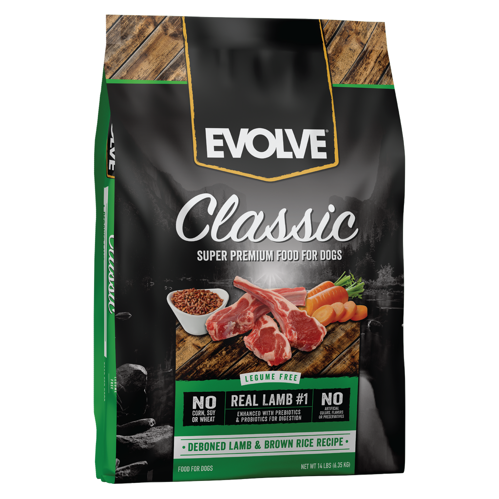 Evolve Classic Lamb and Brown Rice Dog Food, 14 LB - Front Panel