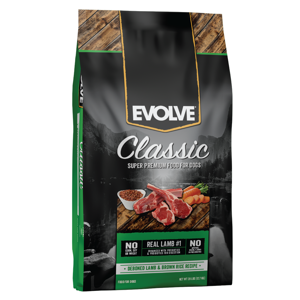 Evolve Classic Lamb and Brown Rice Dog Food, 28 LB - Front Panel