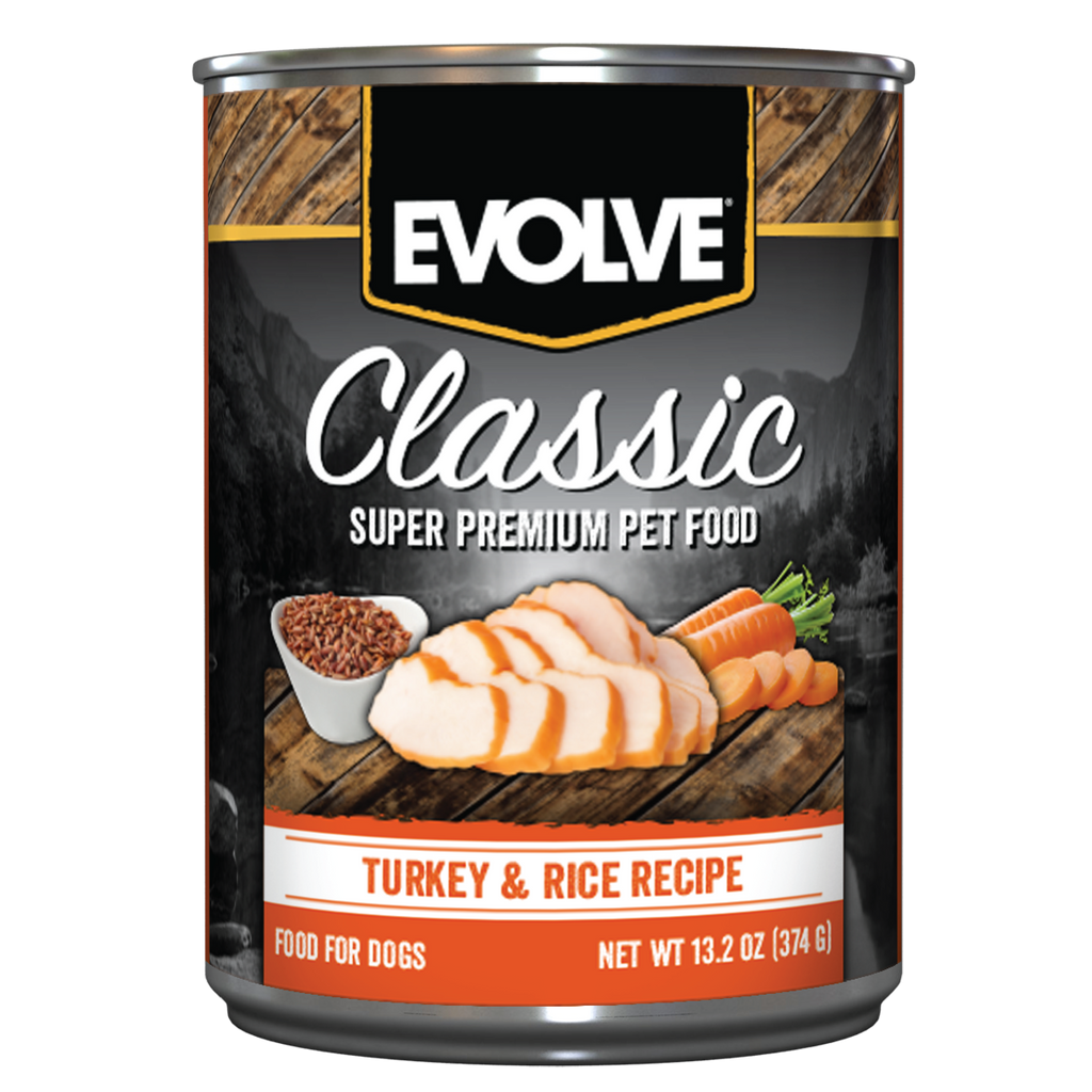 Classic Turkey & Rice Recipe Wet Dog Food | 13.2 oz - 12 pk | Evolve