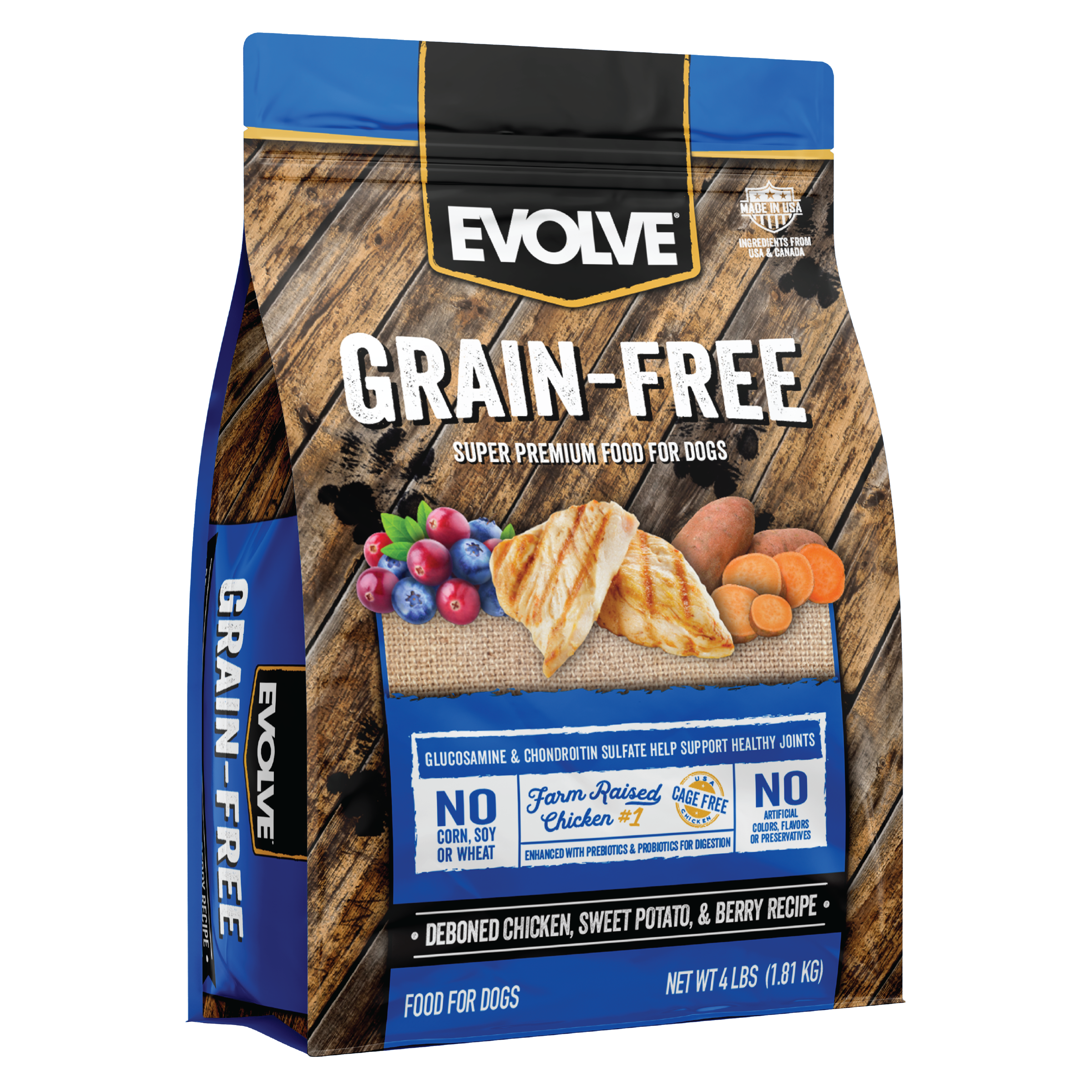 Grain Free Chicken, Sweet Potato & Berry Dog Food 4 LB, Front Panel