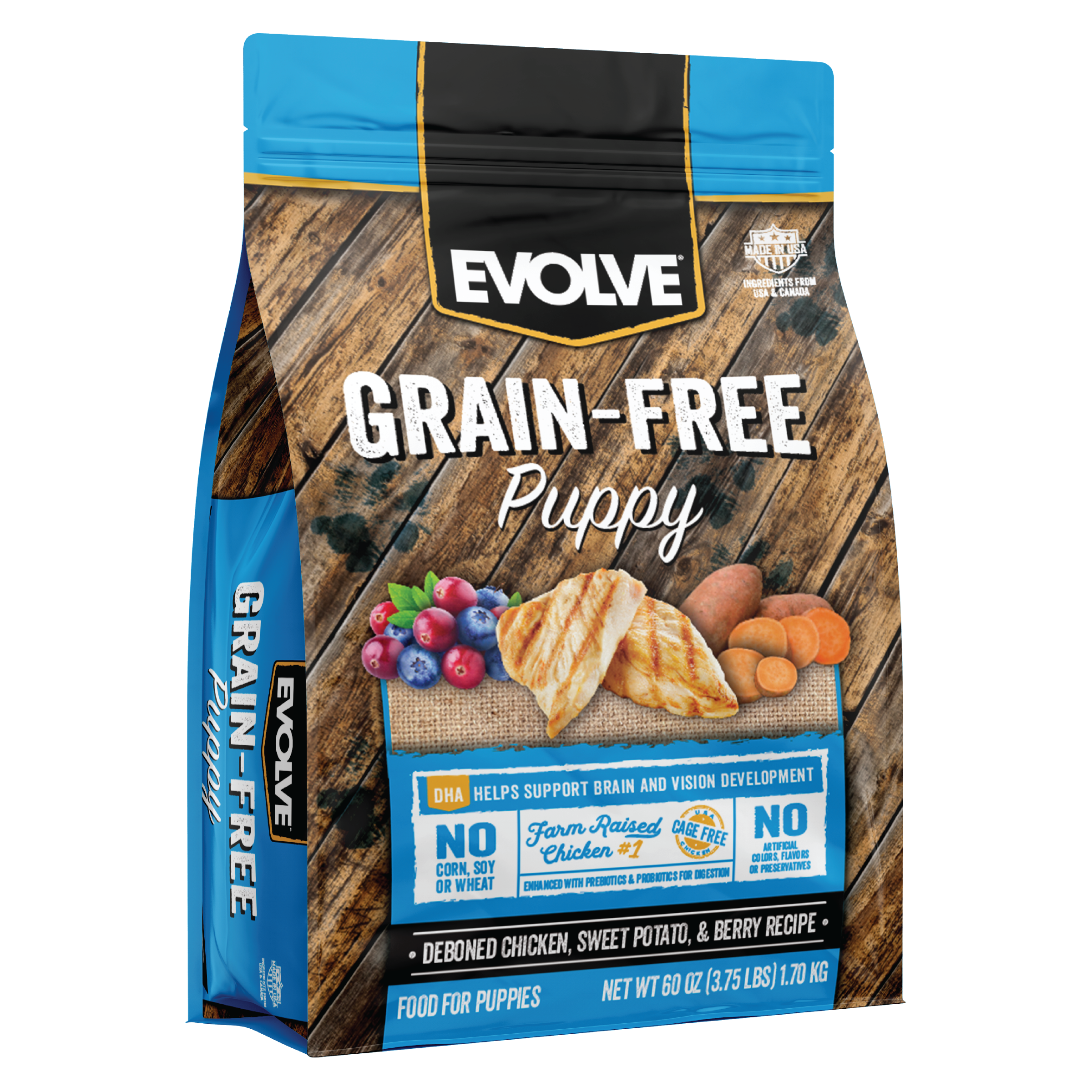 Grain Free Puppy Food with Chicken, Sweet Potato, & Berries | 3.75 LB, 14 LB | Evolve