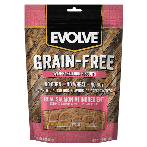 Evolve Grain Free Oven Baked Dog Biscuits Salmon Biscuit Dog Treats | 12 oz